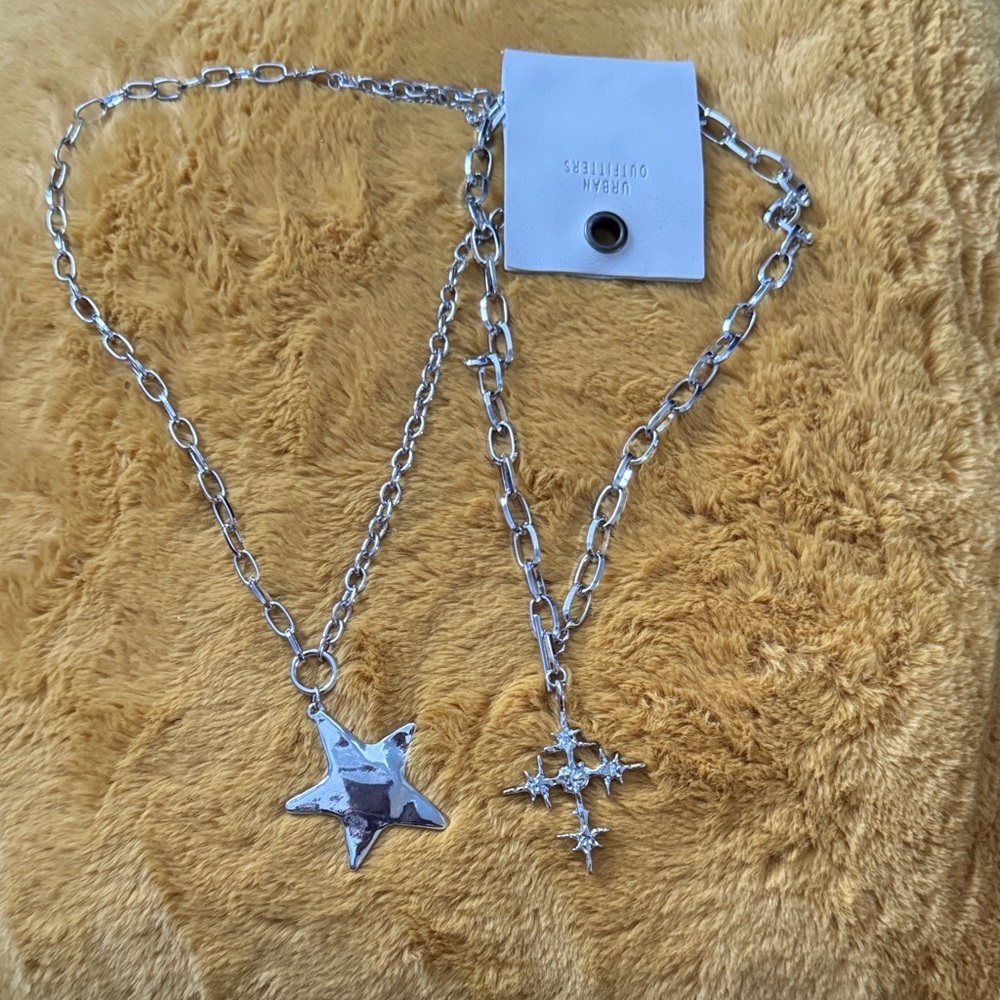 2 - 1 silver Star Pendant and 1 silver cross Necklace
